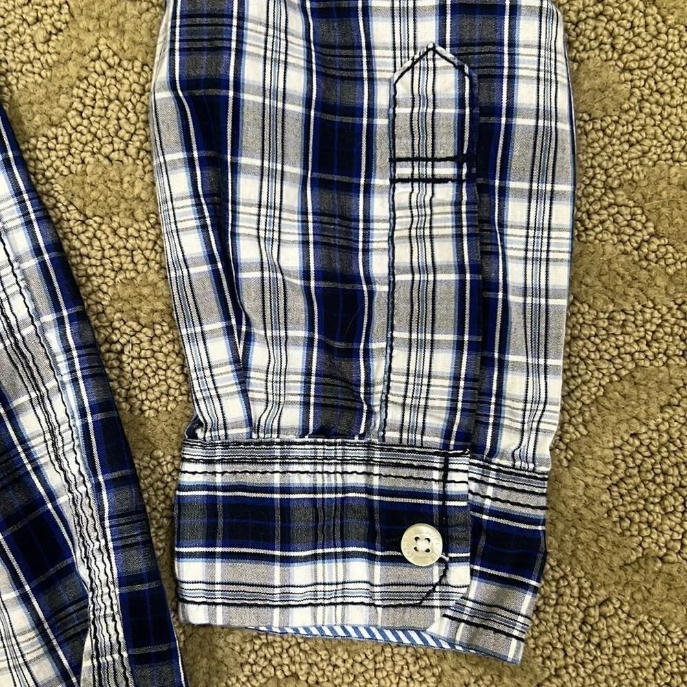 Tommy Hilfiger Boys Large 14/16 Blue Grey White Plaid Button Down Shirt - Picture 12 of 12